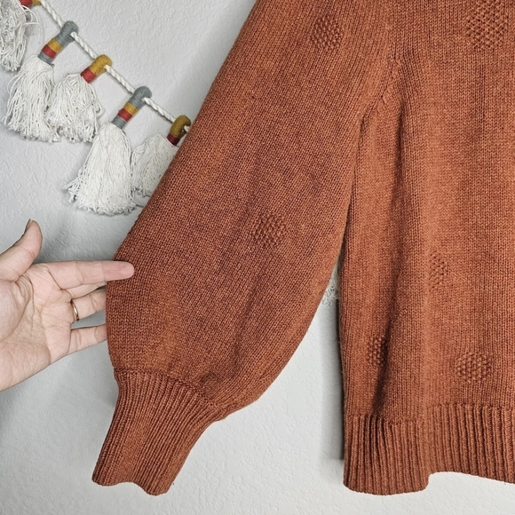 Madewell Dotted Eaton Puff Sleeve Cotton Merino Wool Yarn Sweater Redwood Boho S - Picture 7 of 11